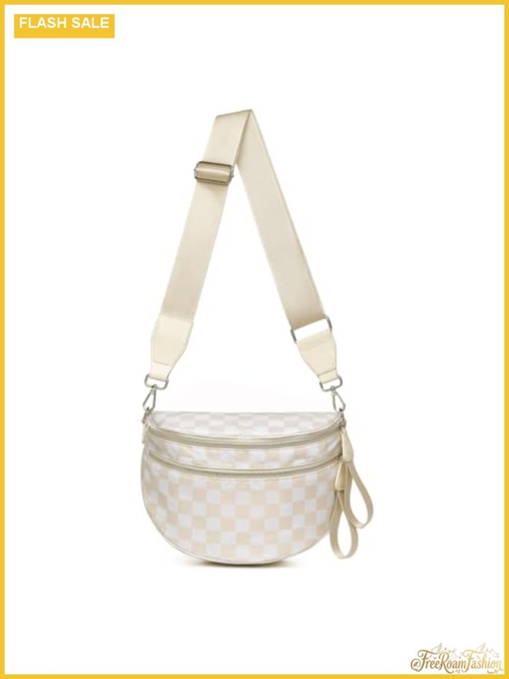 RFID Crossbody Bum Bag Water-Resistant Nylon Checkered Silver Zipper